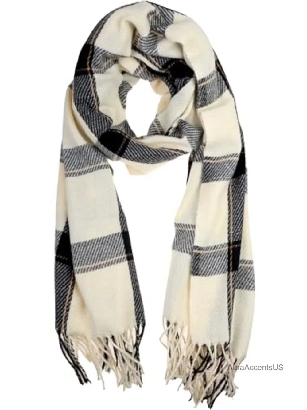 Plaid Cashmere Feel Oversized Shawl Wrap Scarf for Women - Fall Winter Blanket